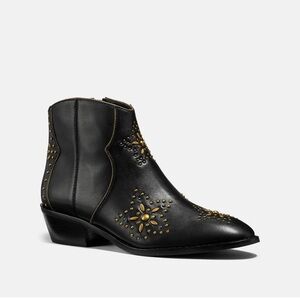 Coach Booties Womens 6 Dillon Black Leather Gold Studded Star Boots